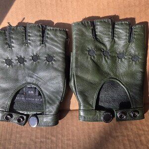 New, Marc Jacobs Dark Olive Green Fingerless Gloves Leather and Wool